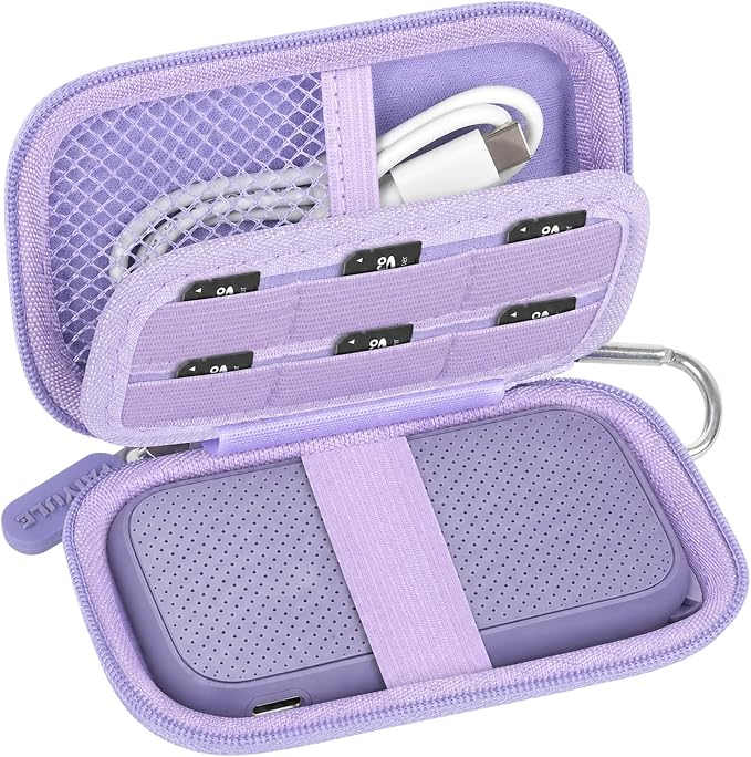 PAIYULE Hard Case for SanDisk Extreme Portable SSD & PRO,SD Card Pocket | Fits 250GB, 500GB, 1TB, 2TB and 4TB SSDs, with SD Card Pocket,Elastic Strap,Mesh Pocket and Carabiner, Case Only Purple by paiyule
