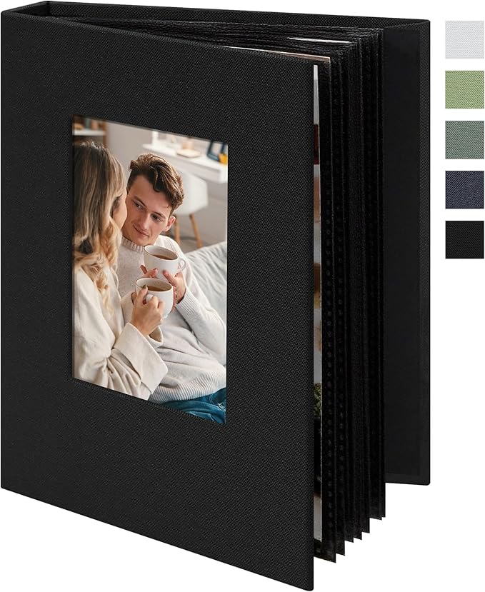 Small 4x6 Photo Album 24 Pockets Linen Cover Black | Linen Cover, Front Window, Portable Mini Picture Book, Travel Wedding Memories by Remowith