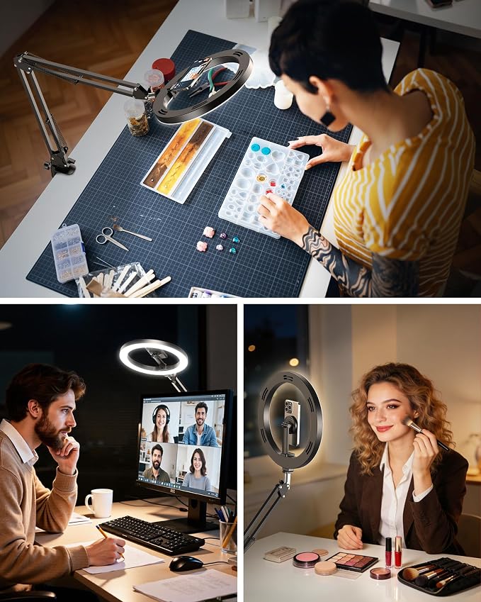 Magnetic Ring Light Overhead Camera Phone Mount for Desk, 10” Selfie Light for iPhone with MagSafe-Compatible Phone Holder for Video Recording, Zoom Meeting, Live Streaming - Image 6