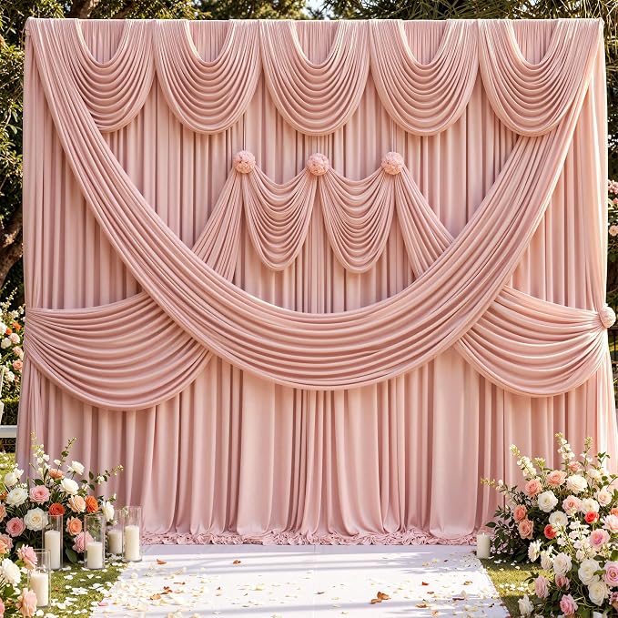 30x10ft Wrinkle Free Dusty Pink Backdrop Curtains for Parties, 6 Panels 5x10ft Silky Polyester Photo Backdrop Drapes Back Drop Cloth Drapery for Wedding Birthday Photography Background - Image 6