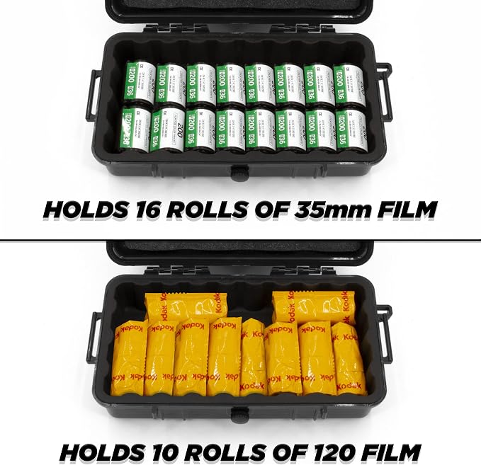 CASEMATIX Hard Shell 35mm Film Case for 35mm and 120 Film - 9" Waterproof & Lightproof Film Holder and Film Roll Container for up to 16 x 35mm Film Rolls or 10 x 120 Film Rolls, Travel Case Only - Image 3