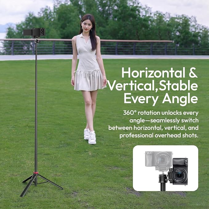 ULANZI MT44 Auto Open Phone Tripod, 59" Extendable Selfie Stick for iPhone | 360° Ball Head, 1s Pop Open , Cold Shoe, Selfie Stick Tripod w 1/4" Screw for Vlog Recording for iPhone 17 Luna Pocket 4 - Image 4