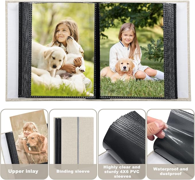 Photo Album 4x6 100 Pockets for Wedding Gifts,Linen Hardcover Picture Albums for Family Anniversary Baby Vacation Pictures - Image 6