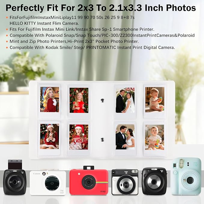 320 Pockets 2x3 Inch Photo Album for Polaroid & Instax Mini Pictures, White | PU Leather Cover, Gift Box Packaging, Acid-Free Pages, With Snap Closure, Securely Hold all Your Precious Instant Snapshots - Image 3