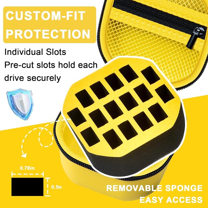 Comecase USB Flash Drive Case, Holds 16 USB Drives with Mesh Pocket | Hard Shell and Pre-Cut Foam Cushion Drives from Drops; Hand Strap Ease Work and Travel, Yellow, Medium, Case Only - Image 3