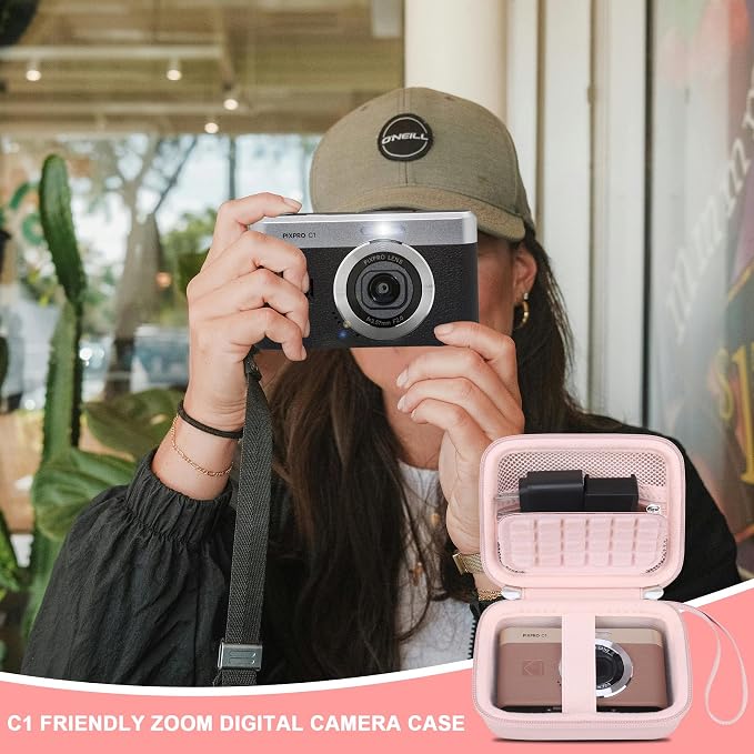 Canboc Carrying Case for KODAK PIXPRO C1 Friendly Zoom Digital Camera | For Canon PowerShot ELPH 360 HS A/ 360 HS/ 360/ IXY 650 Digital Camera, Mesh Pocket fit Cable, SD Card, Pink (Case Only) - Image 7