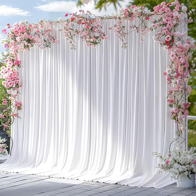 White Backdrop Curtains 10 Panels, 10 Feet Wrinkle-Free Polyester Photography Backdrop Drapes for Wedding Baby Shower Party Background Backdrop Stand- 10FTX40FT - Image 2