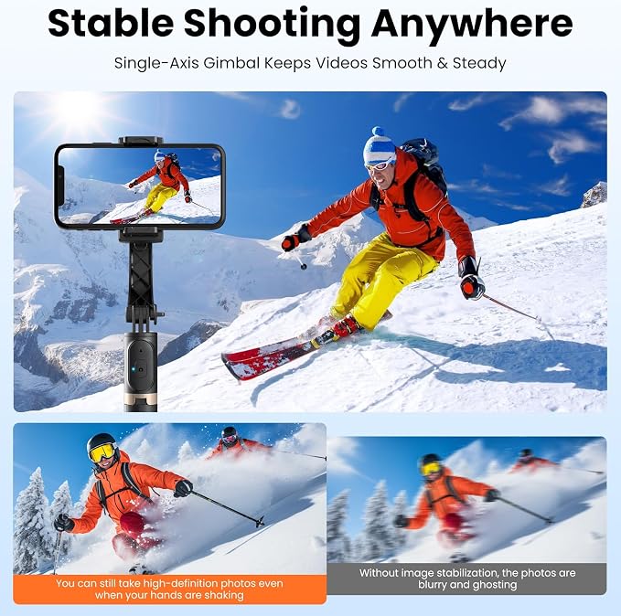 Gimbal Stabilizer for Smartphone, 1-Axis Auto Balance Handheld Gimbal, 360° Rotating Extendable Selfie Stick Tripod, Wireless Remote Control for iPhone Android Travel Vlogging TikTok YouTube - Image 4