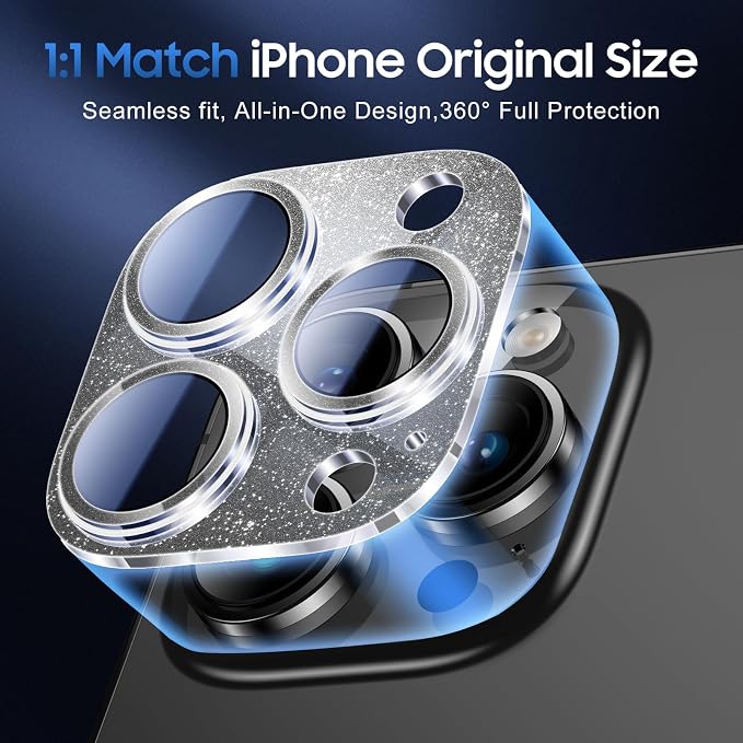 UniqueMe for iPhone 14 Pro Max/14 Pro Camera Lens Protector-Glitter Black | 3 Pack-Acrylic, Not Glass, Case Friendly, Scratch-Resistant, Night Shooting Mode - Image 4
