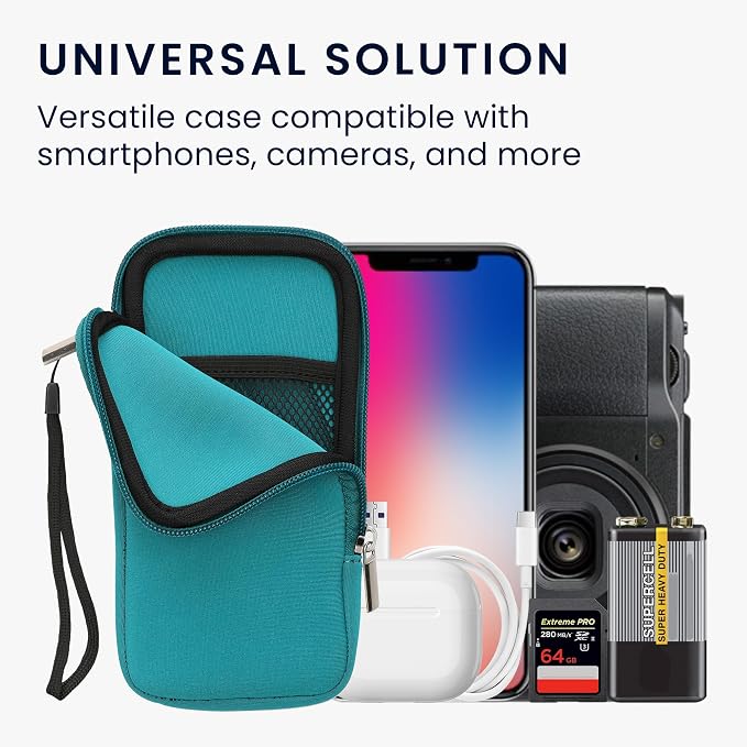 kwmobile Universal Phone Pouch Size XL - 6.7/6.8" - Neoprene Smartphone Pouch with Zip - Water-Repellent Mobile Phone Case - Sleeve in Turquoise - Image 4