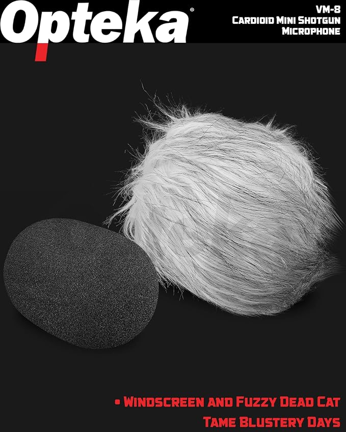 Opteka 3.5mm Cardioid Mini-Shotgun Hot Shoe Microphone for Mirrorless Cameras, DSLRs, and Camcorders with Windscreen, Fuzzy Dead Cat, Pouch - Image 6
