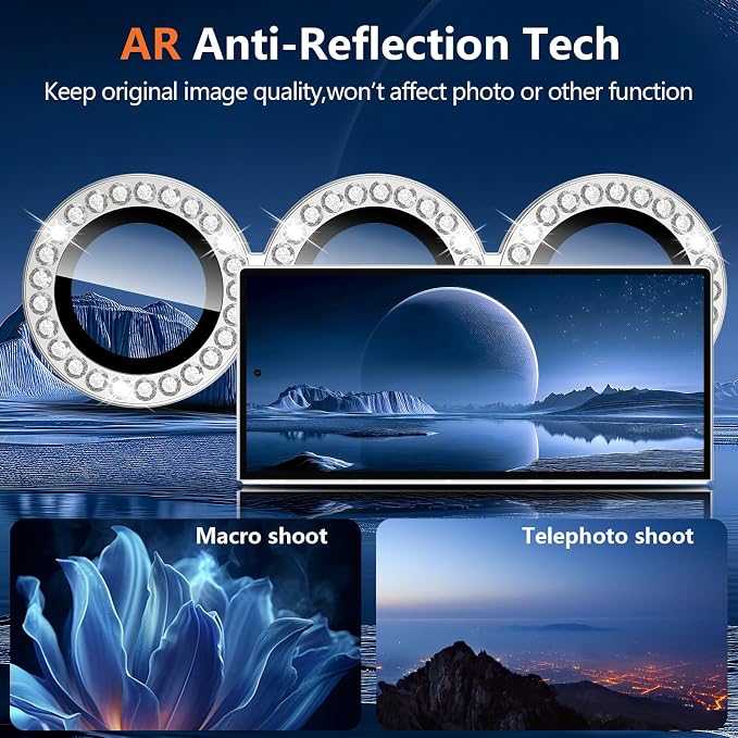 for Samsung Galaxy Z Fold 8 Ultra Camera Lens Protector, Individual Metal Ring Tempered Glass Lens Cover, [Strong Adsorption] Scratch Resistant Ultra-Thin HD Clear Lens Cover, 1 Set-Slivery Diamond - Image 3