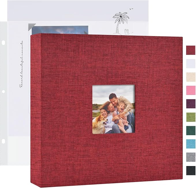 Mublalbum 8x8 Inch 3 Ring DIY Scrapbook Photo Album 40 Pages, Red | 3 Ring Binder Scrapbook, Linen Cover, 20 Plastic Sleeves 40 Pages, Memory Book for Wedding, Baby, Family, DIY Projects by Mublalbum