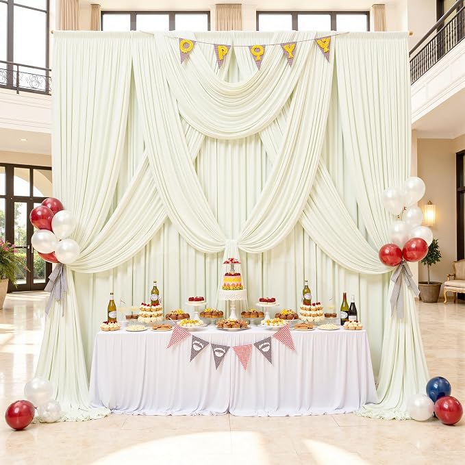 50x12 ft Ivory Backdrop Curtains for Weddings Parties, Birthdays and Photos | 10 Panels 5x12 ft, Wrinkle-Free Polyester Drapes, Washable, Ironable, 4 in Rod Pocket for Baby Showers Photography Background - Image 3
