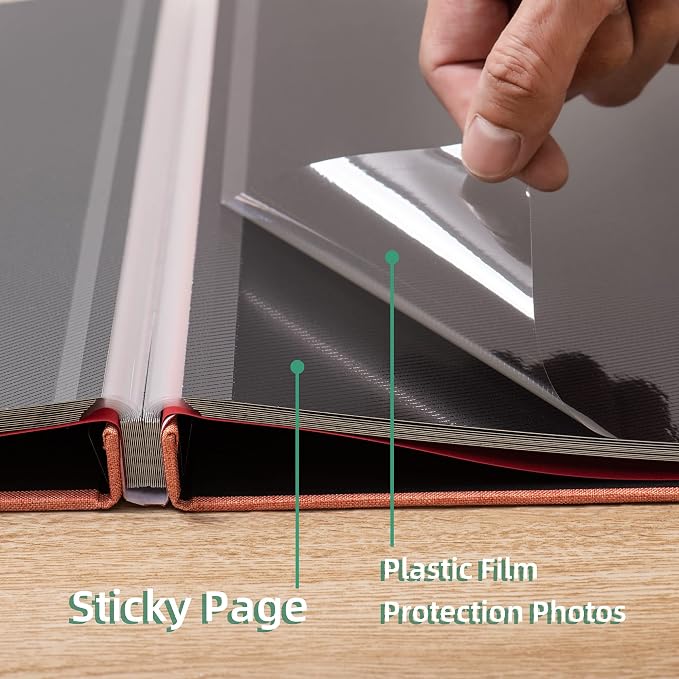 Photo Album Self Adhesive Scrapbook 3x5 4x6 5x7 6x8 Magnetic Album DIY Scrap Book 11x10.6 Inch 40 Black Sticky Pages Linen Cover DIY Photo Album(Orange) - Image 5