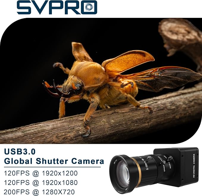 SVPRO USB 3.0 Global Shutter Camera, 1200P 120fps, 720P 200fps High-Speed Camera with Manual 5-50mm Lens, 10x Optical Zoom, Plug-and-Play UVC Webcam for Computer and Laptop - Image 3
