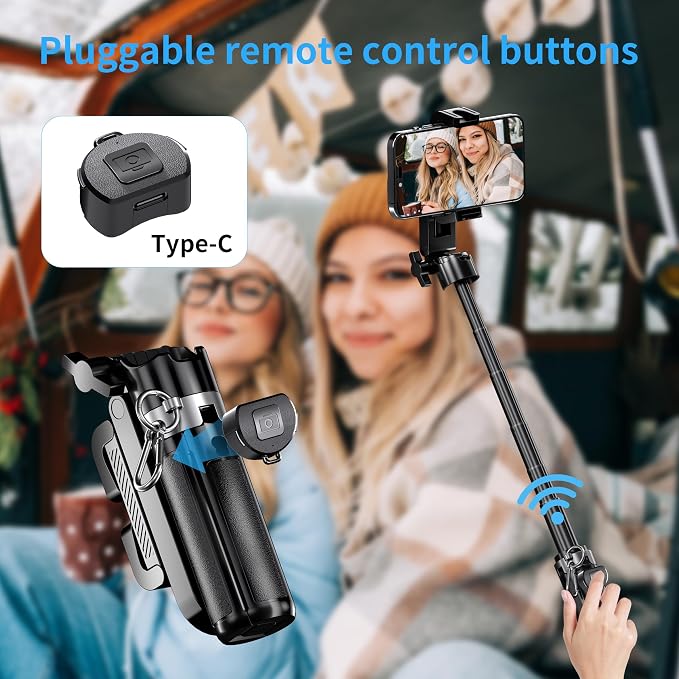 Mini Selfie Stick Tripod Stand for iPhone ，6-Section Adjustable Height Extension (12-42cm)，10 Meter Remote One Click Control ，Suitable for Travel/Live Streaming/Outdoor Multiple Scenes - Image 5