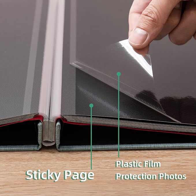 Large Photo Album Self Adhesive 4x6 8x10 10x12 13"x12.6" Scrapbook Album 12.6"x11" Inch 60 Black Sticky Pages Linen Cover Magnetic Photo Album with A Metallic Pen and DIY Stickers(Green) - Image 5