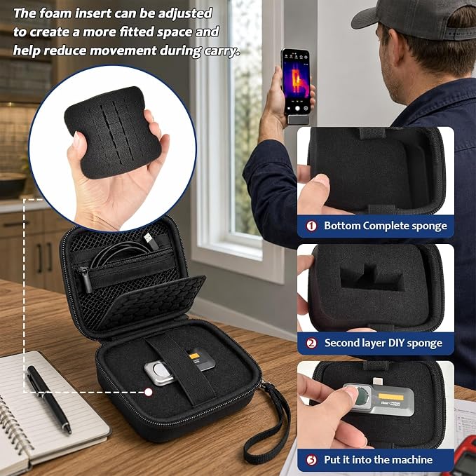 Boobowl Thermal Camera Case for FLIR One, for Thermal Master P1, for Fluke | Removable Foam, 1 cm Bottom Pad and Accessory Pocket for USB Cable, Technicians, Fieldwork and Travel, Case Only - Black - Image 4