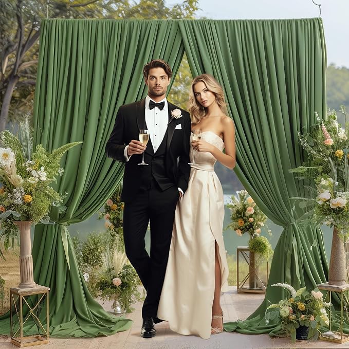 10x10 Valley Green Backdrop Curtain for Parties Wrinkle Free Dark Green Photo Curtains Backdrop Drapes Fabric Decoration for Baby Shower Birthday Party Photography 5ft x 10ft,2 Panels - Image 3