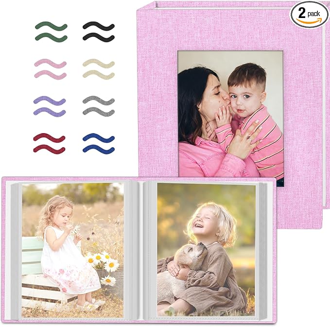 Popotop 2 Pack Photo Album 5x7 Pictures, Small Linen Slip-in Photo Albums Book for 80 Photos with 40 Pockets, Birthday Gifts for Women Mom Family Baby by Popotop