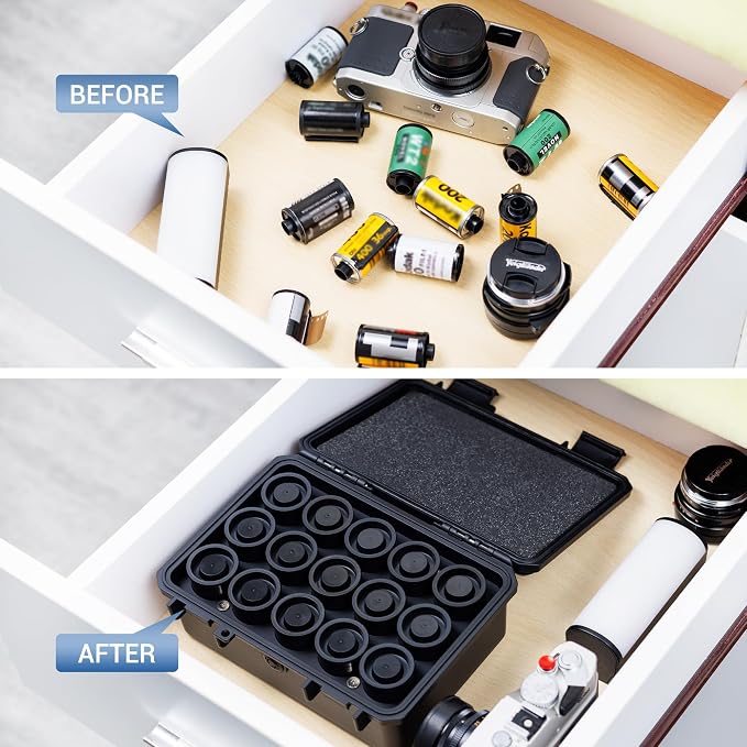 JJC Heavy Duty 35mm Film Case Holder for 15 Rolls of 135mm Film Canister | Includes Free Canisters, Light-sealed, IP67 Waterproof & Shock-Resistant, PP Plastic, Custom Film Slots (Film not Included) - Image 4