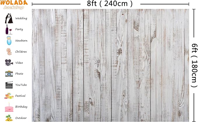 8x6FT Vintage Wood Backdrop Retro Rustic White Gray Wooden Floor Backdrops for Photography Kids Adult Photo Booth Video Shoot Vinyl Studio Prop 11890 - Image 3