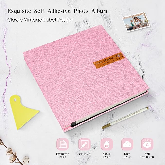 Spbapr Large Photo Album Self Adhesive Magnetic Scrapbook,DIY Scrapbook Album for 4x6 5x7 8x10 Picture,40 Pages Linen Cover Memory Book for Wedding Family Baby Pets, with Metallic Pen and Scraping - Image 4