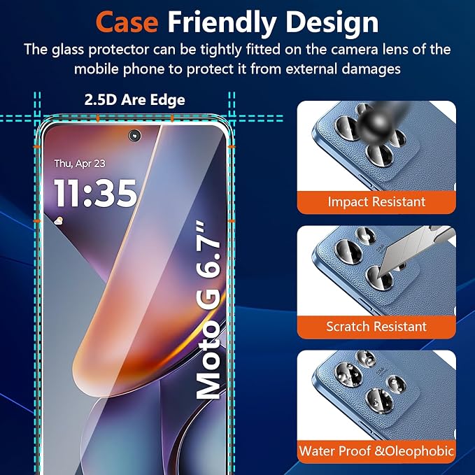 (3+2 Pack) Designed for Motorola Moto G 5G 2025 Tempered Glass Screen Protector + Camera Lens Protector,[3D Touch][Bubble-Free][Anti-Scratch] Screen Protector Glass For Motorola G 5G 2025 - Image 6