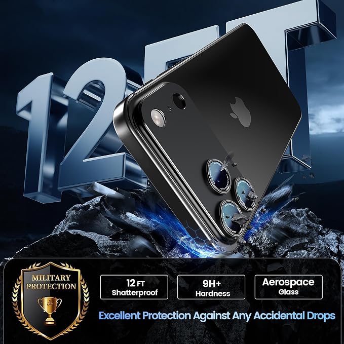CACOE Metal Camera Lens Protector for iPhone 17 Pro Max | Tempered Glass Cover, Anti-Scratch, Drop-Proof, Strong Adhesion, Camera Screen Cover Accessories, Carbon Black - Image 4