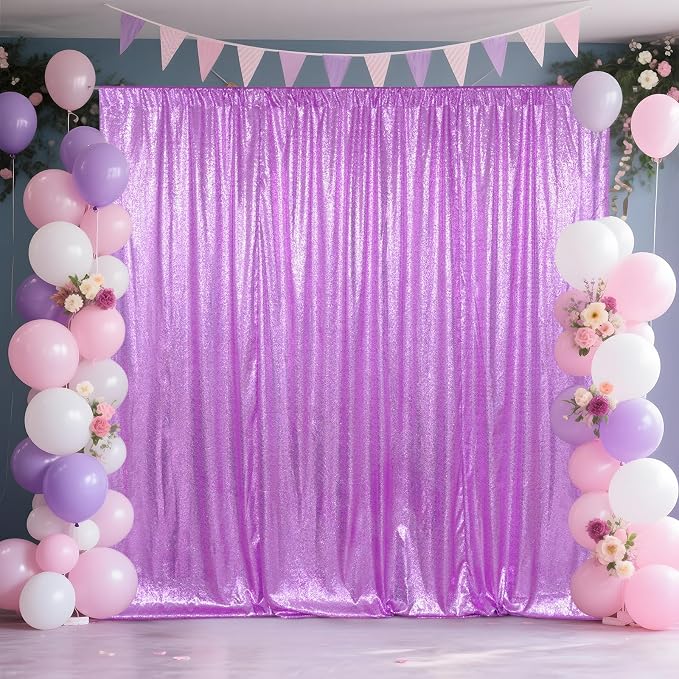 SquarePie 6x8ft Lavender Sequin Backdrop, High Density Non-Transparent Glitter Curtain for Photography, Birthday, Wedding Party Decorations, Thick Solid Background with 4" Rod Pocket, 1 Panel - Image 2