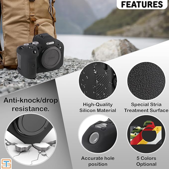 Camera Case for Canon R6 R6II - Silicone Protective DSLR Skin Cover, Detachable Cage, Shockproof, Dustproof (Black) - Image 2