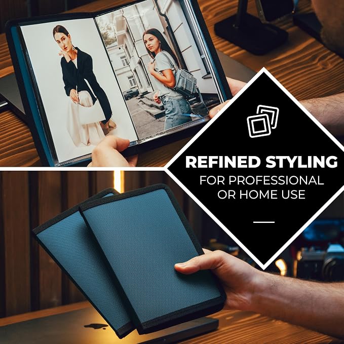 Dunwell 5x7 Photo Album & Art Portfolio Binder, 24 Sleeves, Blue 2-Pack | Displays 48 Pages, 24 Clear Sleeves, Black Mounting Paper, Organizer for 5x7 Photos - Image 3