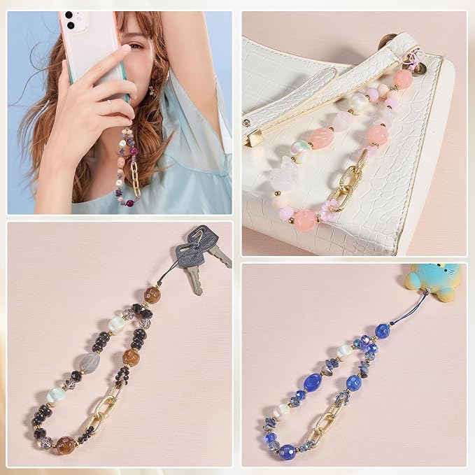 BEEFLYING Beaded Phone Charm Wrist Strap for Case, Black | Cellphone Chain Bracelet, for Keychain Bag Camera Car Key Pendant - Image 7
