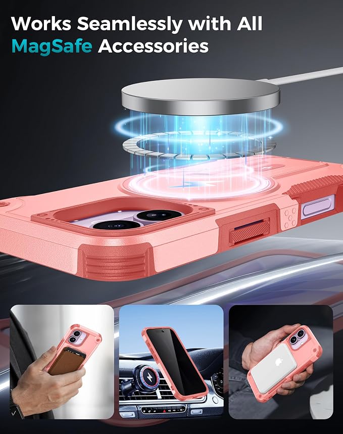 Goton 3 in 1 for iPhone 17 Case with Privacy Screen Protector Pink | Glass Camera Lens Protector,Compatible for MagSafe,Invisible Kickstand, Shockproof Phone Cover for iPhone17 - Image 6