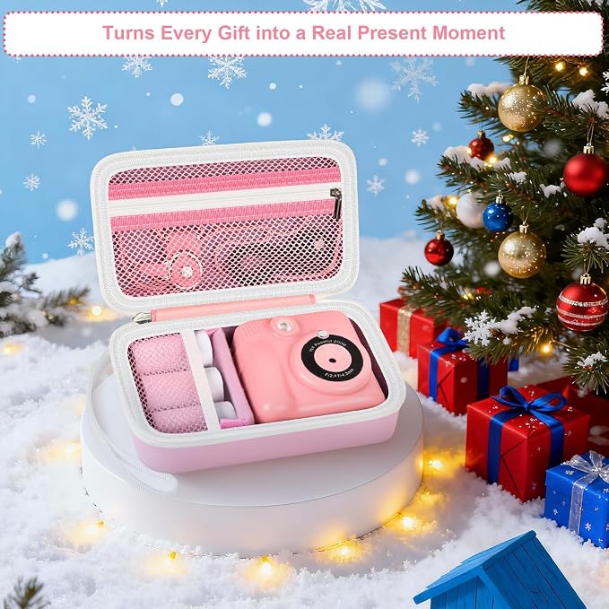 Kids Instant Print Camera Travel Case for Girl Boy with Wrist Strap | For ESOXOFFORE/ for Dylanto/ for WEEFUN/ for Anchioo/ for GKTZ/ for Amzelas/ for Mafiti, Mesh Pocket, Pink, Case Only - Image 3