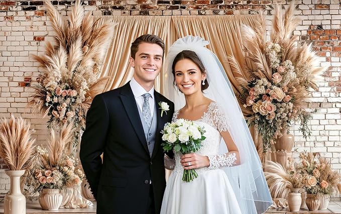 10X8ft Boho Floral Wedding Backdrop Wall Background Photography Beige Vintage Flowers Backdrops for Parties Wedding, Girls Birthday Princess Weeding Bridal Shower Floral Anniversary Ceremony Decor - Image 3