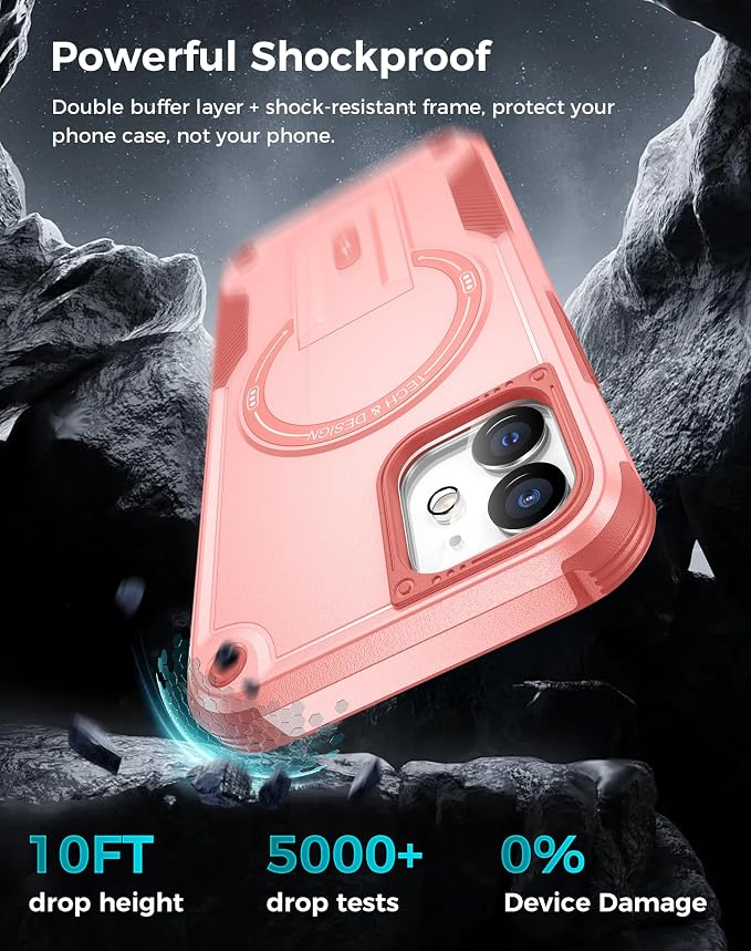 Goton 3 in 1 for iPhone 12 Case with Privacy Screen Protector Pink | Glass Camera Lens Protector,Compatible for MagSafe,Invisible Kickstand, Shockproof Phone Cover for iPhone12 - Image 4