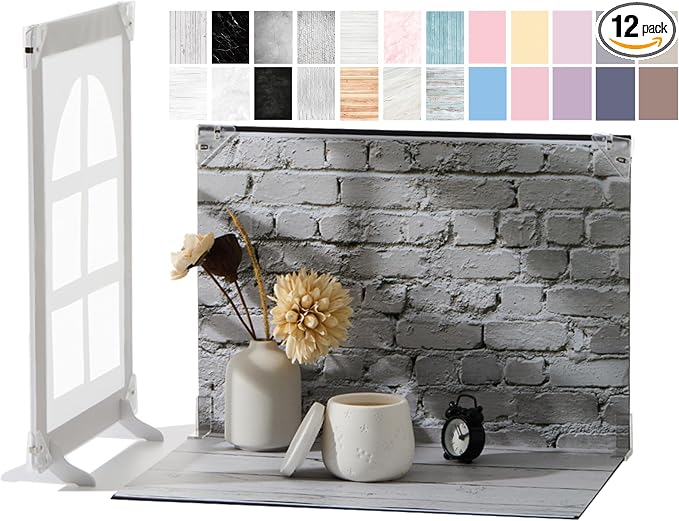 Product Photography Backdrop Kit with 7 Shadow Boards, Tabletop Photo Backdrop Board, 12 Double-Sided Background Papers, Food Photography Backdrops for Jewelry, Cosmetics, Skincare & Small Products by Unknown