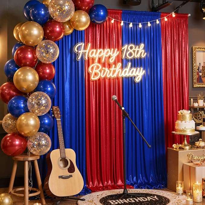 20ft x 10ft Red Royal Blue Sequin Backdrop Curtain for Parties, Wrinkle Free Glitter Photo Backdrop Drapes 4 Panels 5x10ft Back Drop Cloth for Wedding Photography Background by Outpain