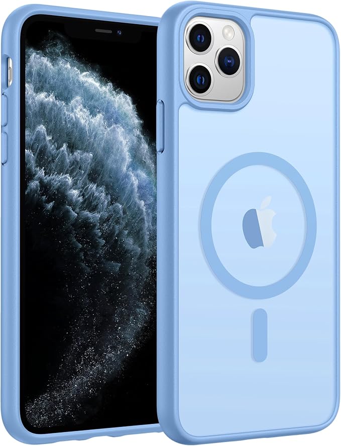 FNTCASE for iPhone 11 Pro Case, Fit for Magsafe, Translucent Matte Back | Magnetic Phone Cases, 14FT Military Grade Drop Protection, Shockproof Bumper, Slim Protective Cover, Light Blue by FNTCASE