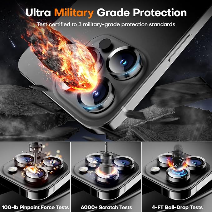 Camera Lens Protector for iPhone 16 Pro Max/16 Pro- Black | 9H Tempered Glass, Metal Individual Camera Cover, Accessories, Anti-drop, Case Friendly, HD Clear, Anti-Scratch - Image 3
