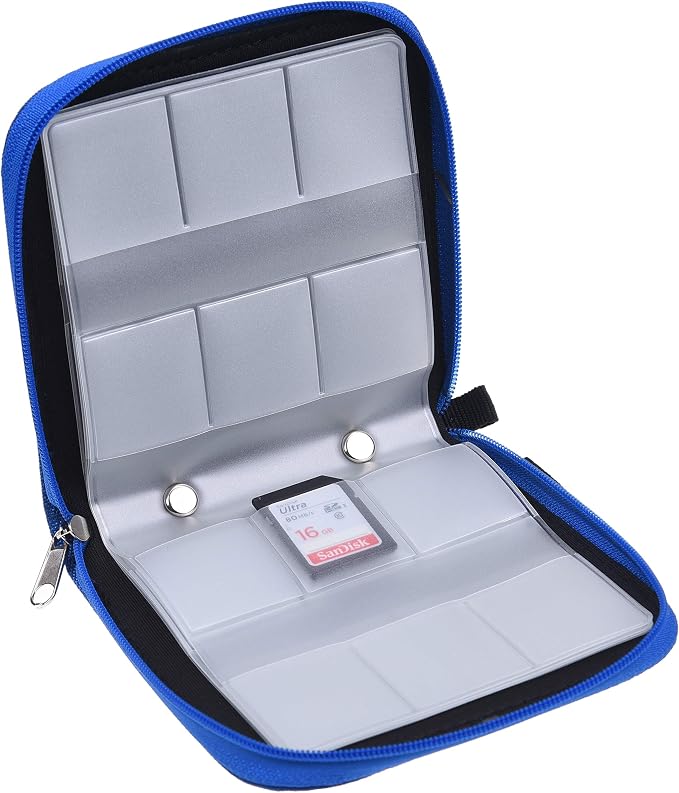 Eco-Fused Memory Card Case - Fits up to 44x SD, SDHC, Micro SD, Mini SD and 4X CF - Holder with 44 Slots (Blue / 44 Slots - 1 Pack) by Eco-Fused