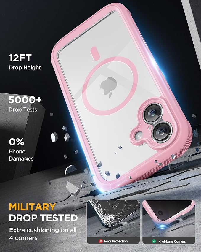 Miracase for iPhone 17 Case with Privacy Screen Protector, Light Pink | Compatible with MagSafe, 360° Full Body Protection, Full Camera Protection, Military-Grade Shockproof Phone Case 6.3" - Image 5