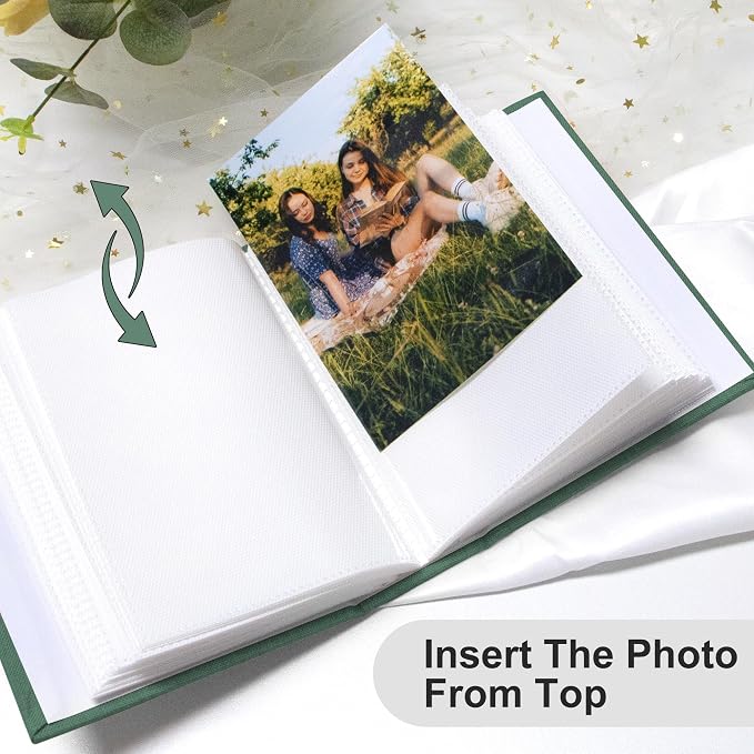 Holoary Photo Album 4x6 100 Photos, 100 Pockets 4”x6” Picture Album, Linen Fabric Cover Picture Book for Photos, 4x6 Photo Albums for Family Weddings Travel Memories(Dark Green) - Image 5