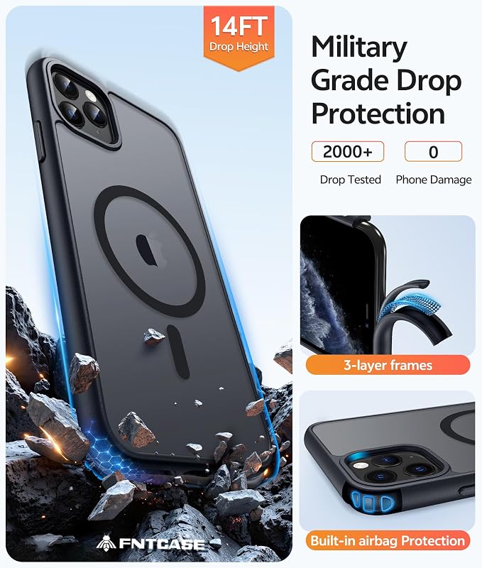 FNTCASE for iPhone 11 Pro Case, Fit for Magsafe, Translucent Matte Back | Magnetic Phone Cases, 14FT Military Grade Drop Protection, Shockproof Bumper, Slim Protective Cover, Black - Image 5