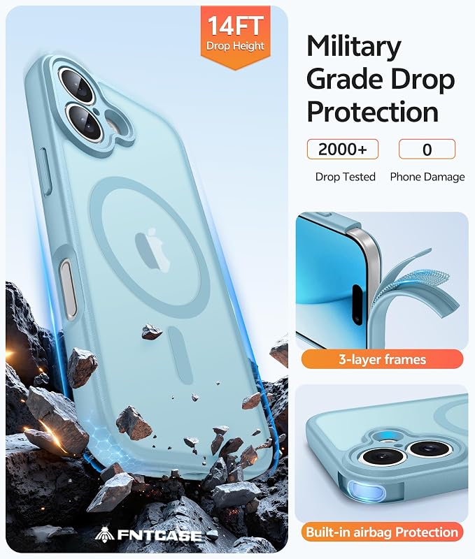 FNTCASE for iPhone 17 Case, Compatible with Magsafe, Glass Screen Protector | Full Camera Protection, Translucent Matte, 14FT Military Grade Drop Proof, Shockproof Protective Phone Cover, Teal - Image 5