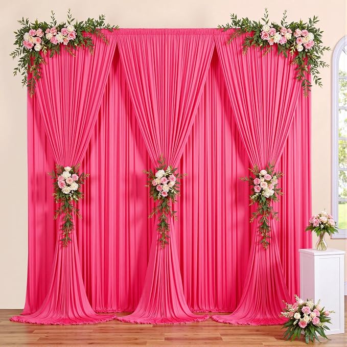 30 ft x 10 ft Wrinkle Free Fuchsia Backdrop Curtain for Parties, 6Panels Polyester Hot Pink Photo Backdrop Drapes for Wedding Birthday Party Baby Shower - Image 8