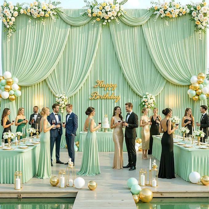 8 Panels Sage Green Backdrop Curtain for Parties Wrinkle Free Dark Green Photo Curtains Backdrop Drapes Fabric Decoration for Weding Baby Shower Birthday Party Photography 40ft(W) x 10ft(H) - Image 2