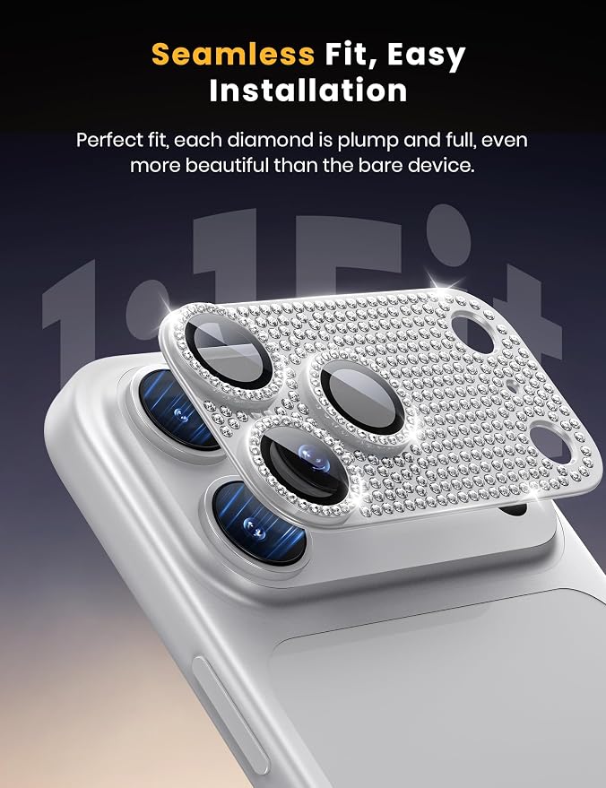 Hoerrye for iPhone 17 Pro Max Camera Lens Protector - Bling Diamond | Military Grade Protection, Keep Lens Original Design, 9H Tempered Glass Camera Cover Screen Protector - Image 4
